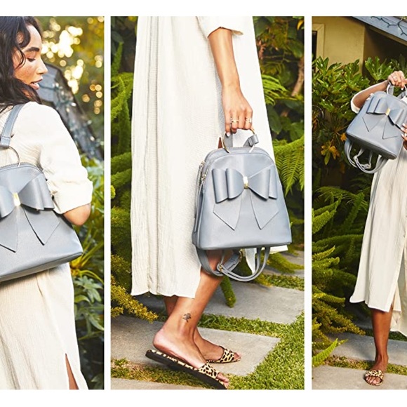 NEW!!! Vegan Leather Bowtie Pink Backpack Hand Bag - Picture 9 of 12